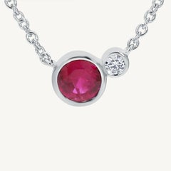 Natural Round Red Ruby and White Diamond .42 Carat TW White Gold Pendant