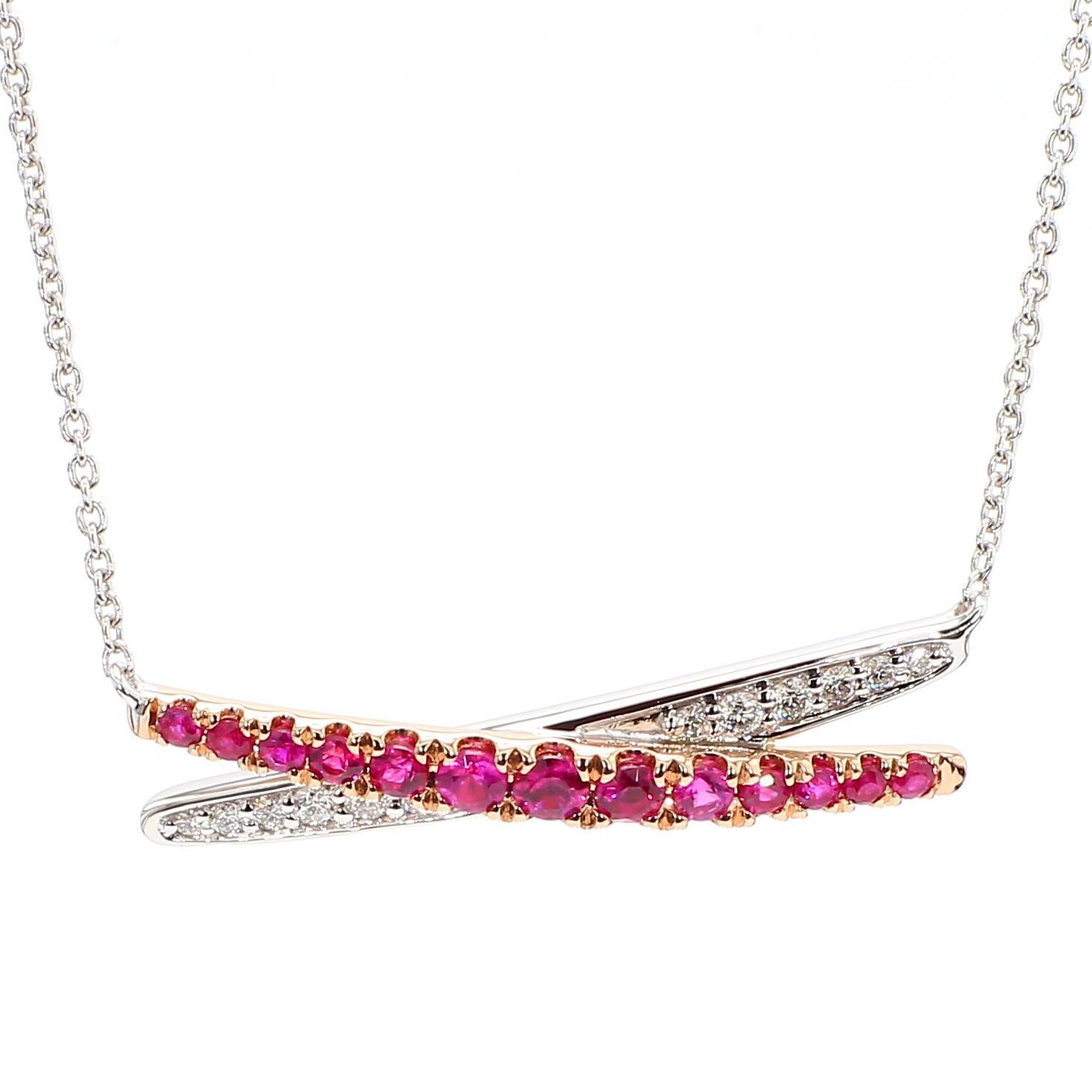 Collar redondo natural de rubí rojo y diamante blanco de 0,56 quilates TW en oro rosa Contemporáneo en venta