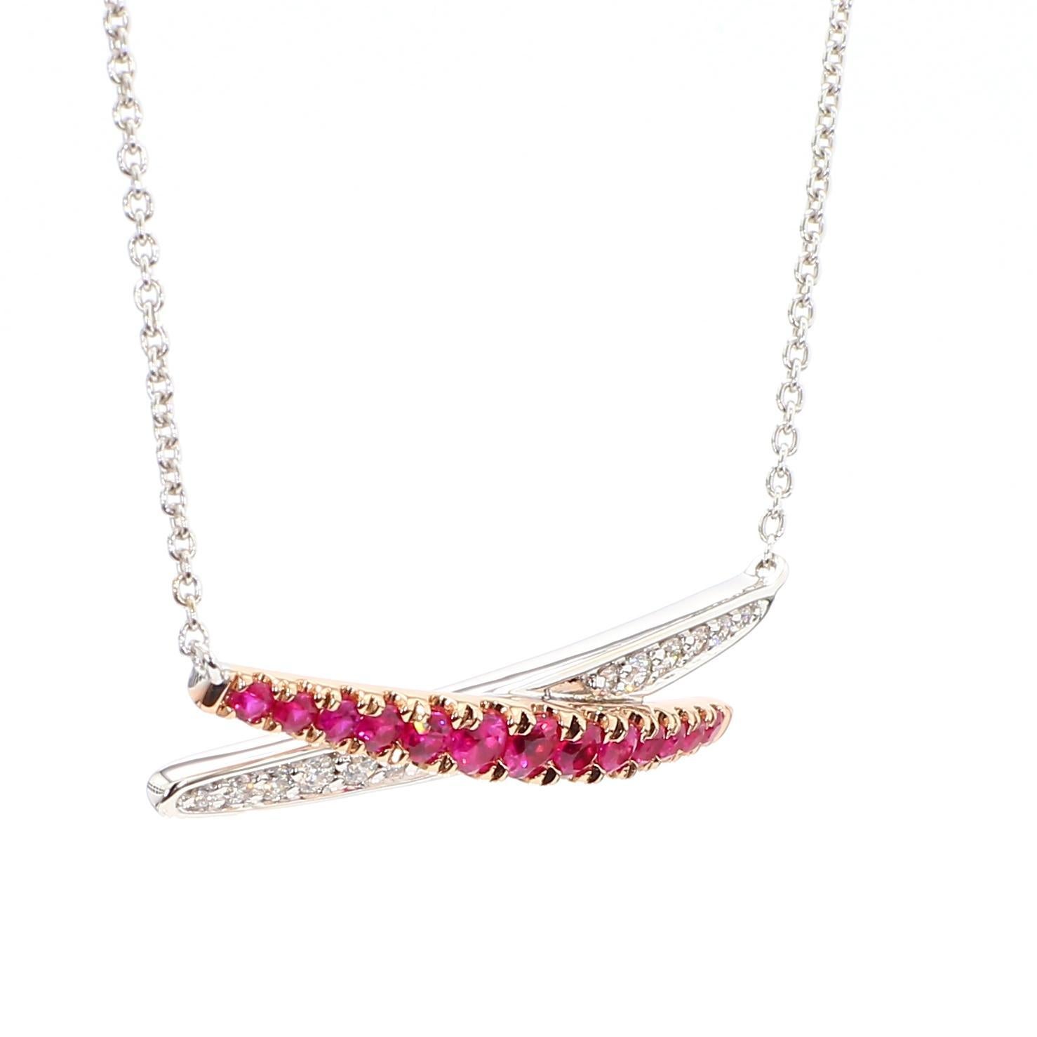 Collar redondo natural de rubí rojo y diamante blanco de 0,56 quilates TW en oro rosa Corte redondo en venta