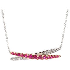Natural Round Red Ruby and White Diamond .56 Carat TW Rose Gold Drop Necklace