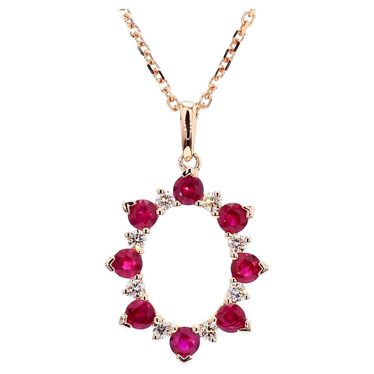 Natural Round Red Ruby and White Diamond .70 Carat TW Rose Gold Pendant ...