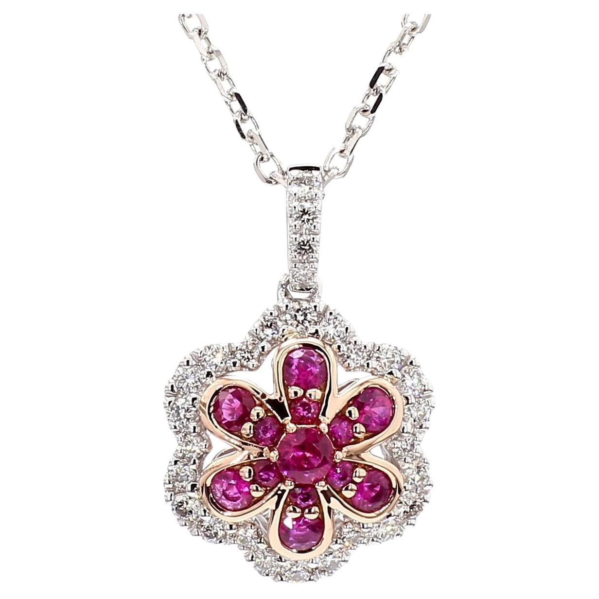 Colgante de gota de oro de 77 quilates TW de rubí rojo redondo natural y diamante blanco