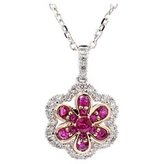 Colgante de gota de oro de 77 quilates TW de rubí rojo redondo natural y diamante blanco
