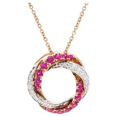 Colgante redondo natural de rubí rojo y diamante blanco de 78 quilates TW en oro rosa
