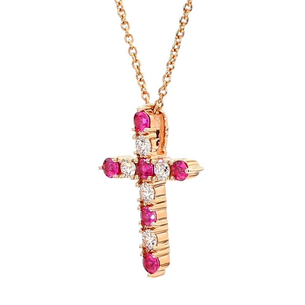 RareGemWorld's beautiful ruby pendant. Mounted in a beautiful 14K Rose Gold setting with natural round cut red ruby complimented by natural round cut white diamond melee. This pendant is guaranteed to impress and enhance your personal