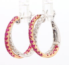 Boucles d'oreilles en or rose avec rubis rond naturel et diamant blanc de 2,01 carats TW