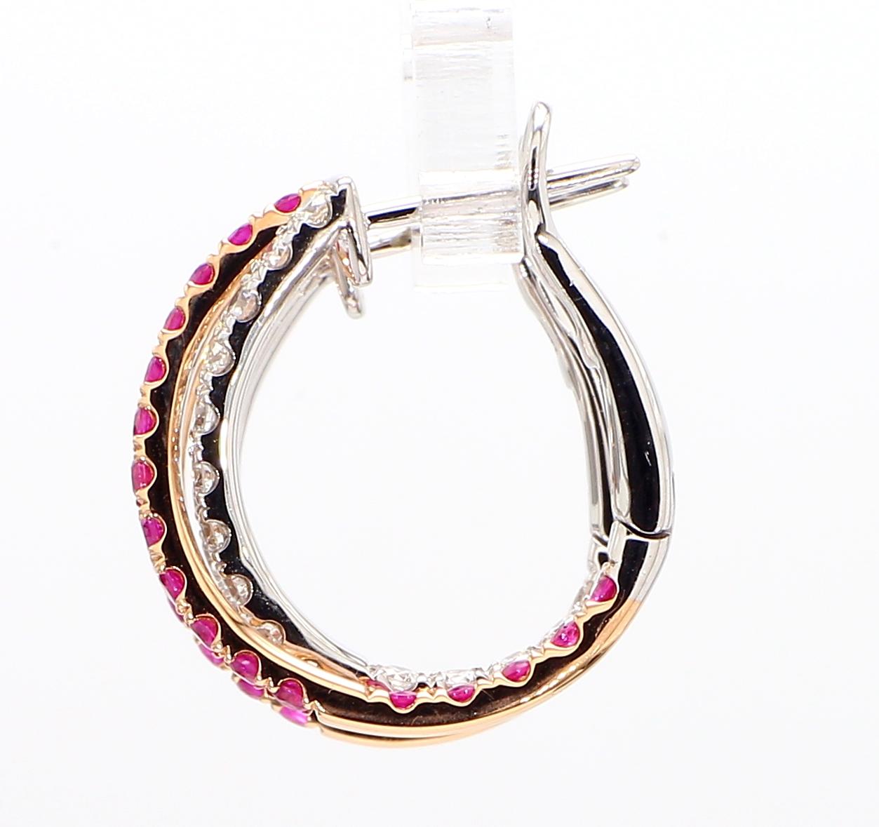 Orecchini in oro rosa con rubino tondo naturale e diamanti bianchi da 2,01 carati TW in vendita 2