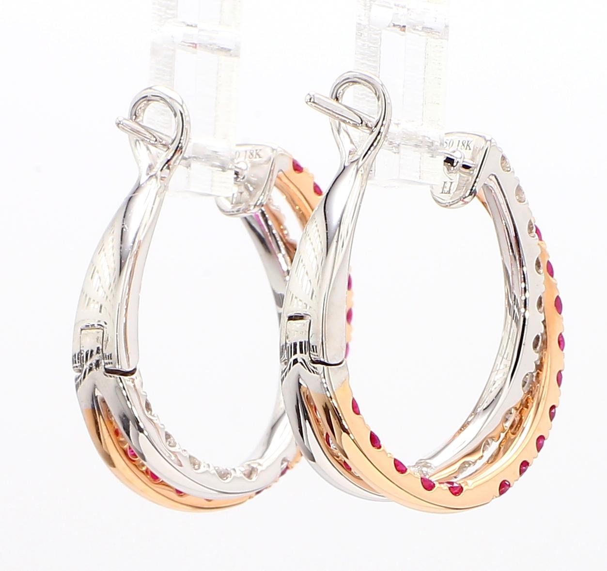 Orecchini in oro rosa con rubino tondo naturale e diamanti bianchi da 2,01 carati TW in vendita 3