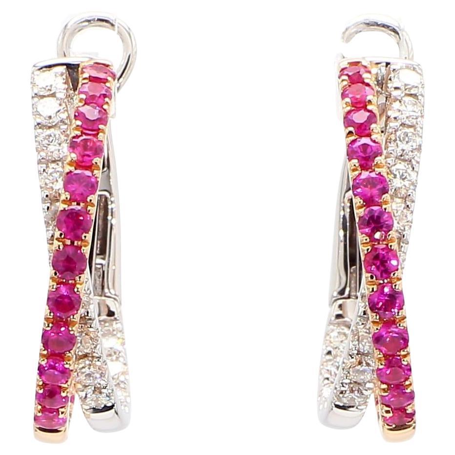 Boucles d'oreilles en or rose avec rubis rond naturel et diamant blanc de 2,01 carats TW