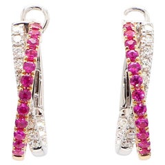 Boucles d'oreilles en or rose avec rubis rond naturel et diamant blanc de 2,01 carats TW