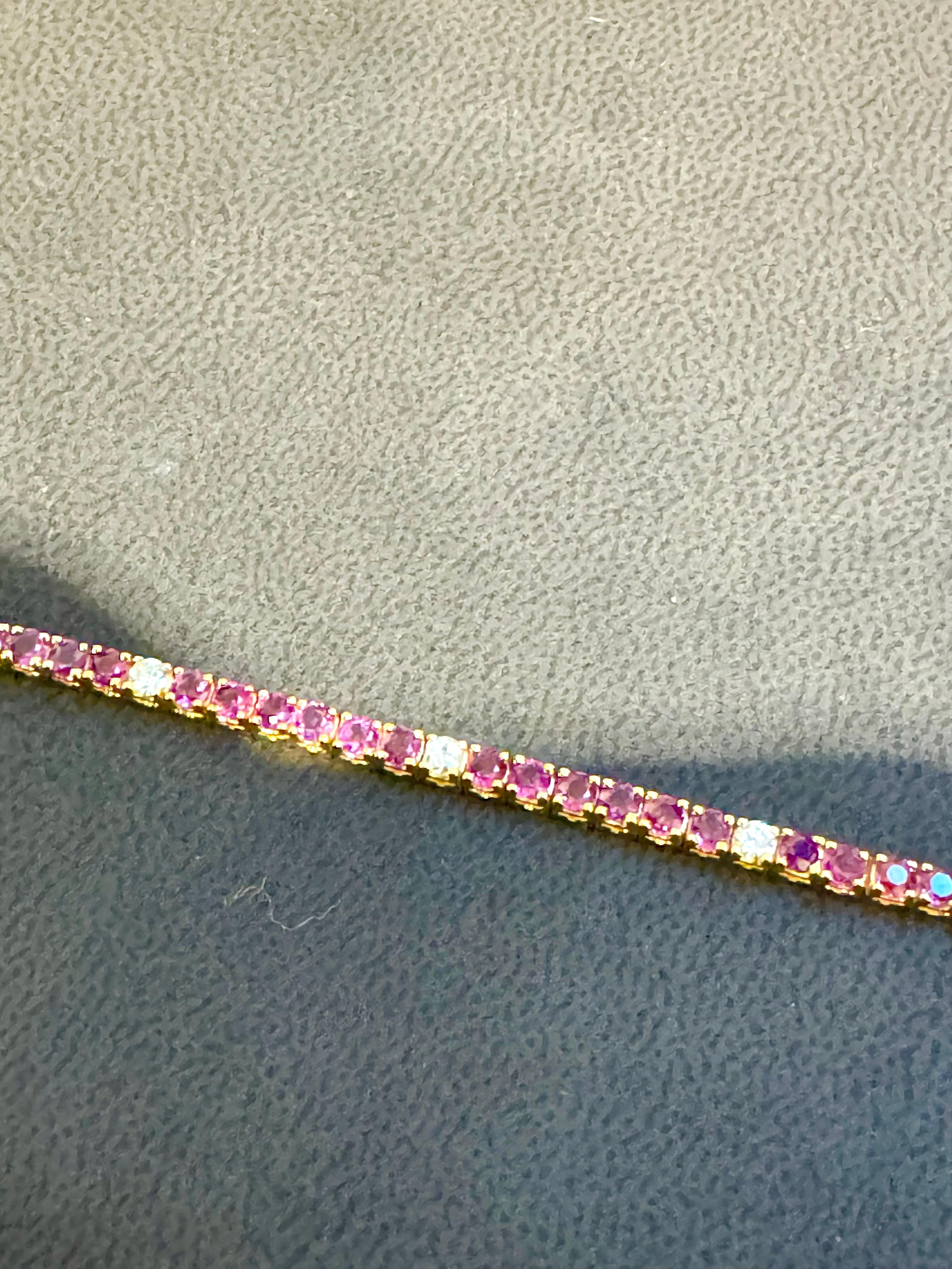 Brazalete de tenis de oro amarillo de 14 quilates con rubí redondo natural y diamantes 6,75 pulgadas en venta 5