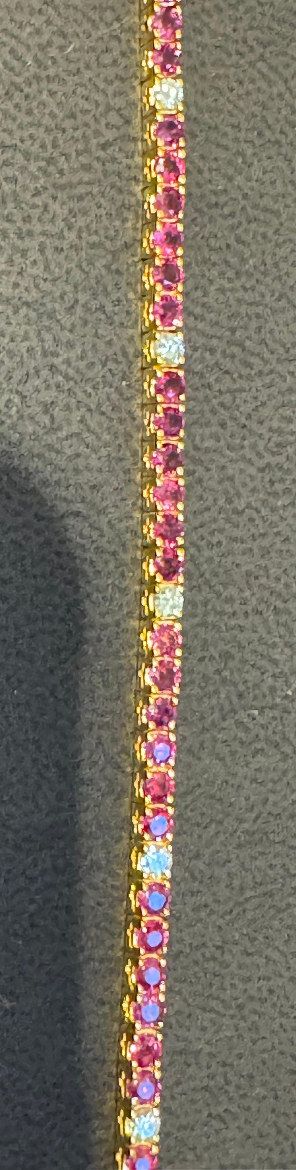 Brazalete de tenis de oro amarillo de 14 quilates con rubí redondo natural y diamantes 6,75 pulgadas en venta 6