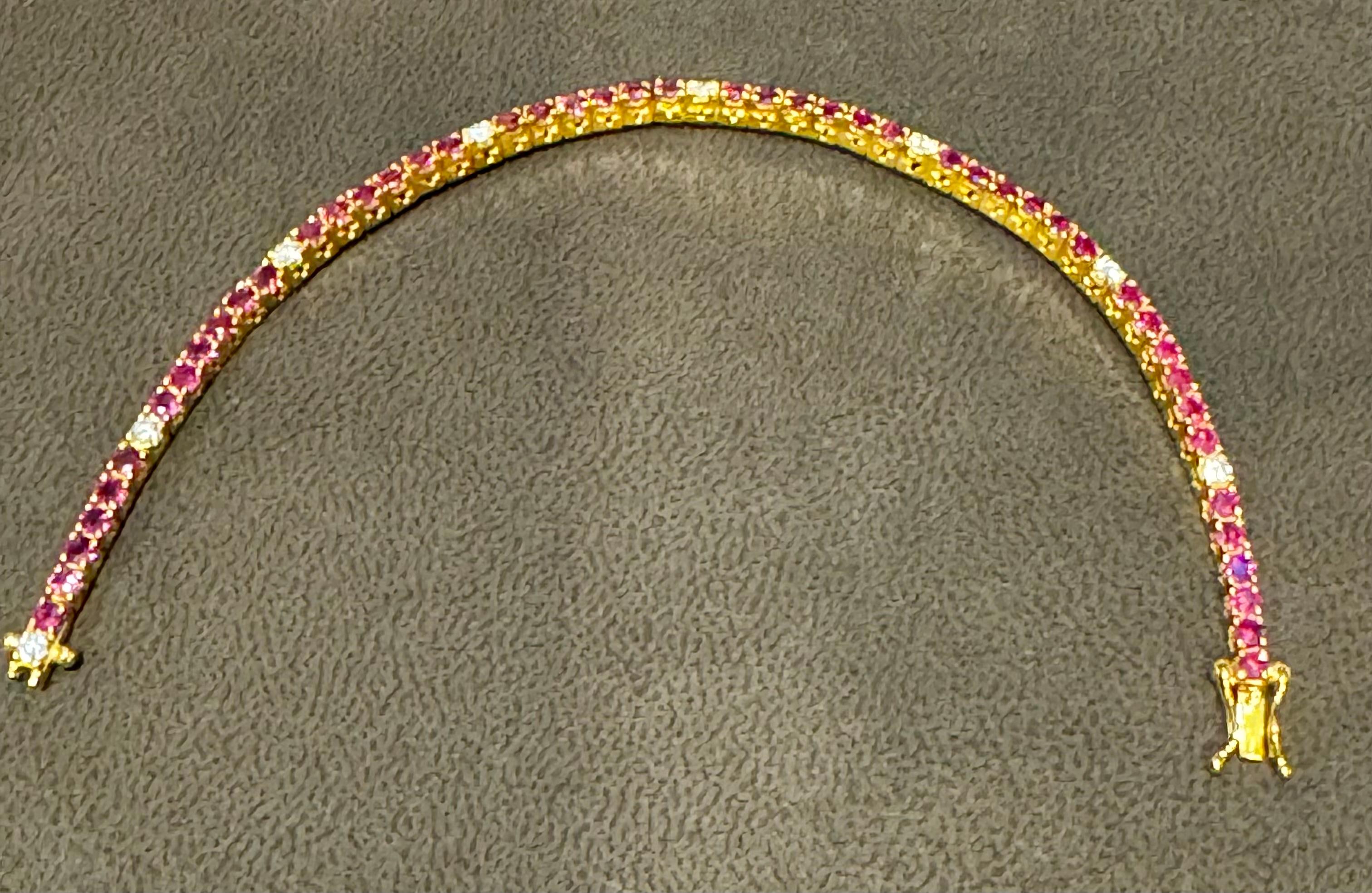 Brazalete de tenis de oro amarillo de 14 quilates con rubí redondo natural y diamantes 6,75 pulgadas en venta 8