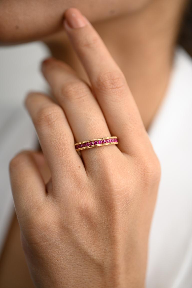 For Sale:  Handcrafted Natural Ruby Stackable Band Ring in 14k Solid Yellow Gold 2