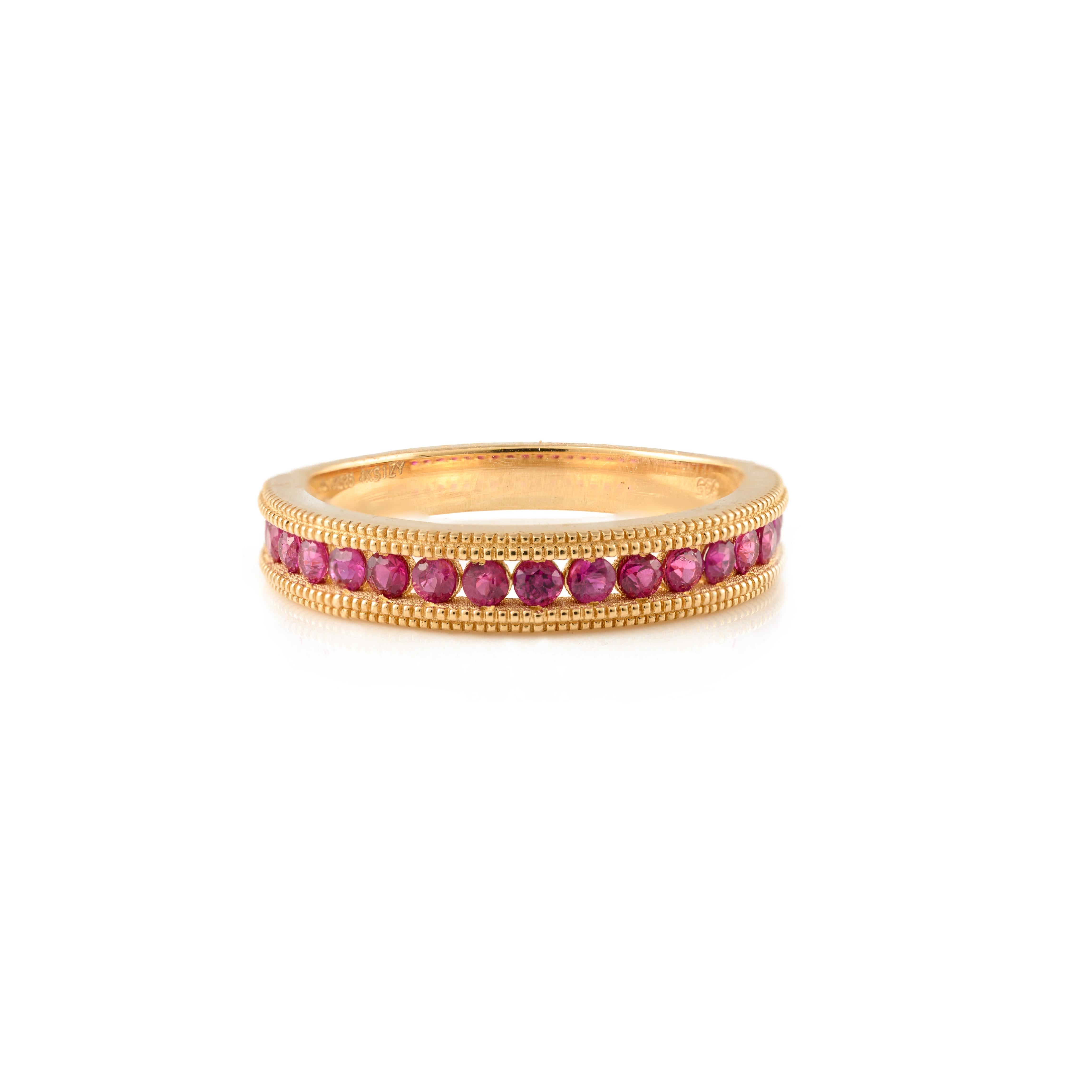 For Sale:  Handcrafted Natural Ruby Stackable Band Ring in 14k Solid Yellow Gold 3
