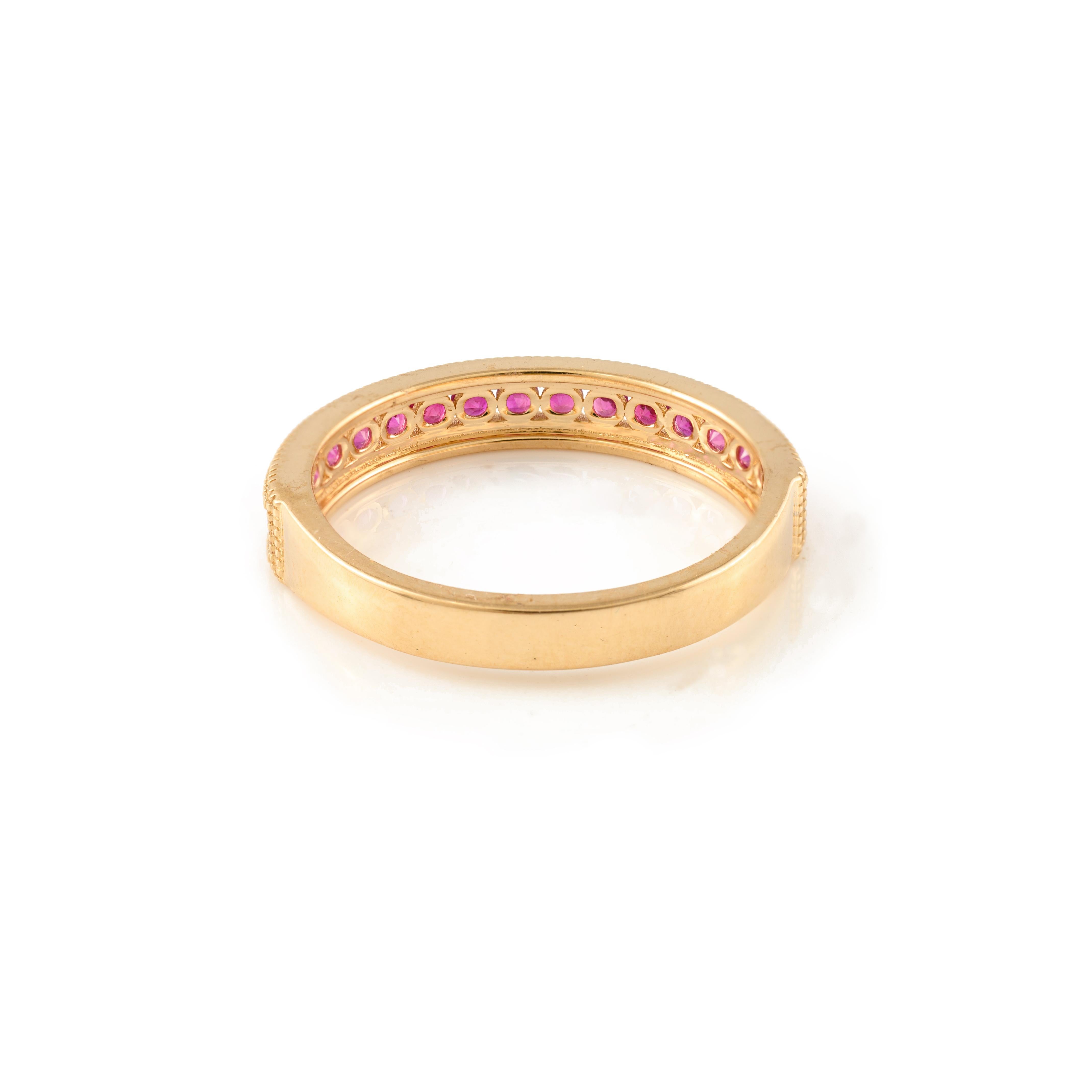 For Sale:  Handcrafted Natural Ruby Stackable Band Ring in 14k Solid Yellow Gold 4