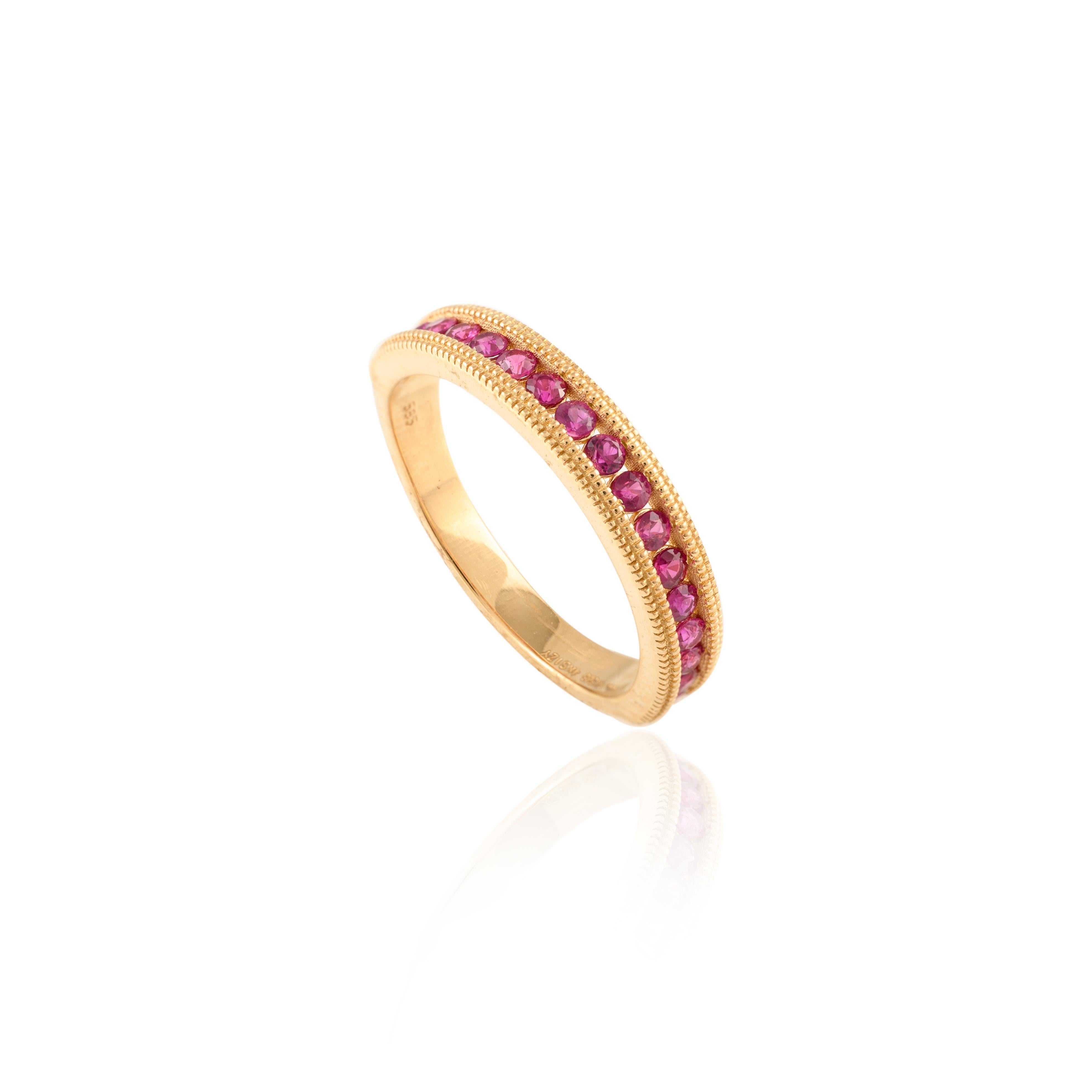 For Sale:  Handcrafted Natural Ruby Stackable Band Ring in 14k Solid Yellow Gold 6