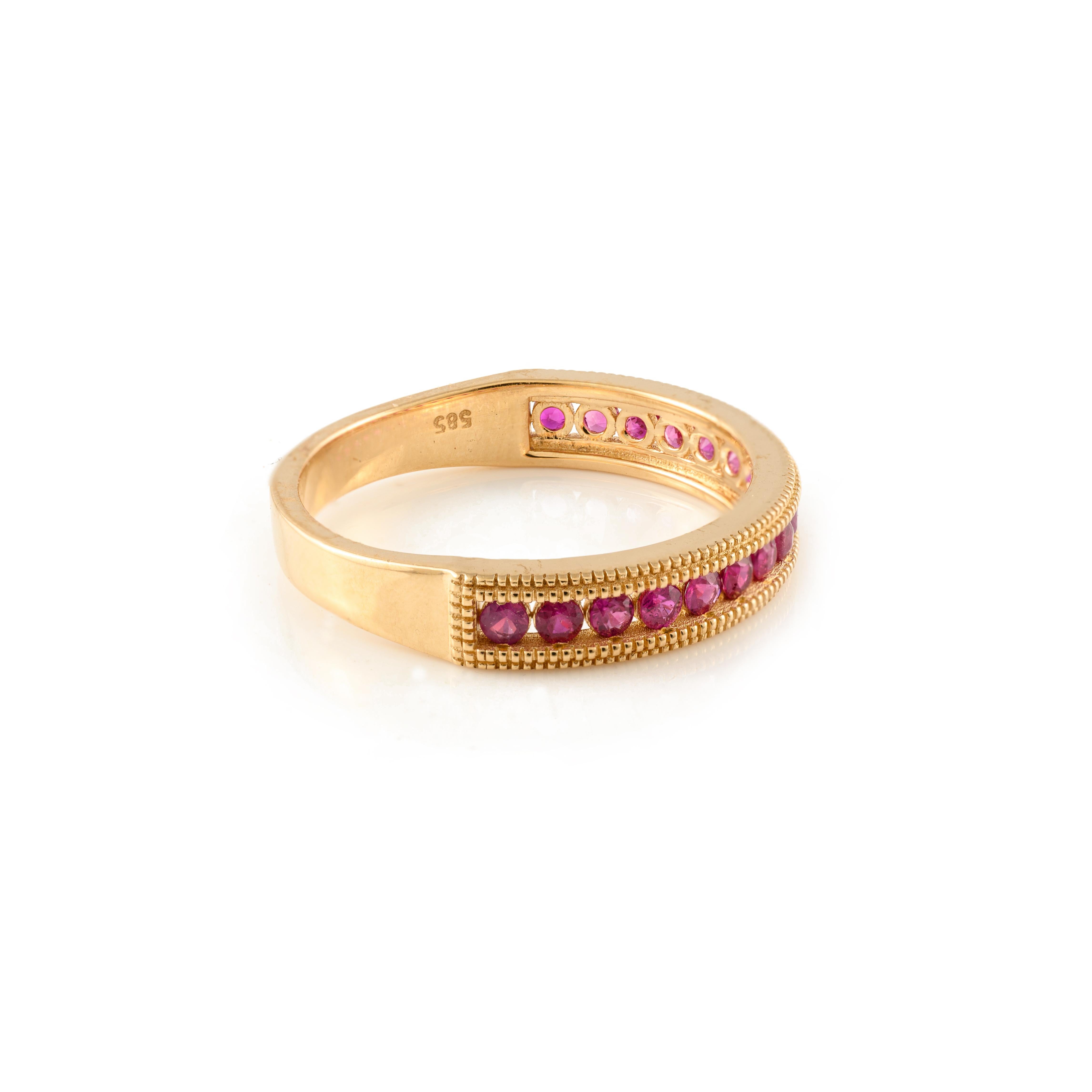 For Sale:  Handcrafted Natural Ruby Stackable Band Ring in 14k Solid Yellow Gold 7