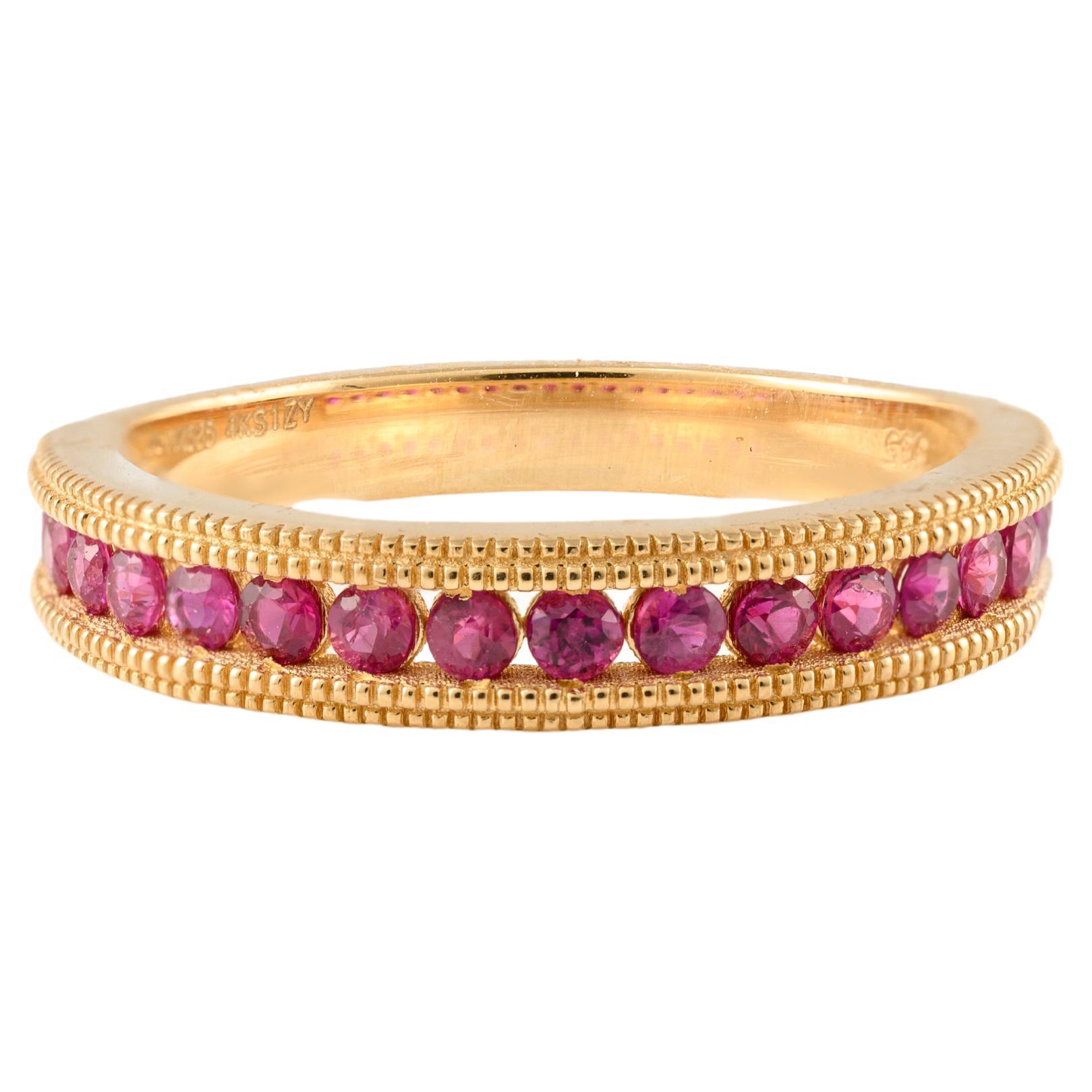 For Sale:  Handcrafted Natural Ruby Stackable Band Ring in 14k Solid Yellow Gold