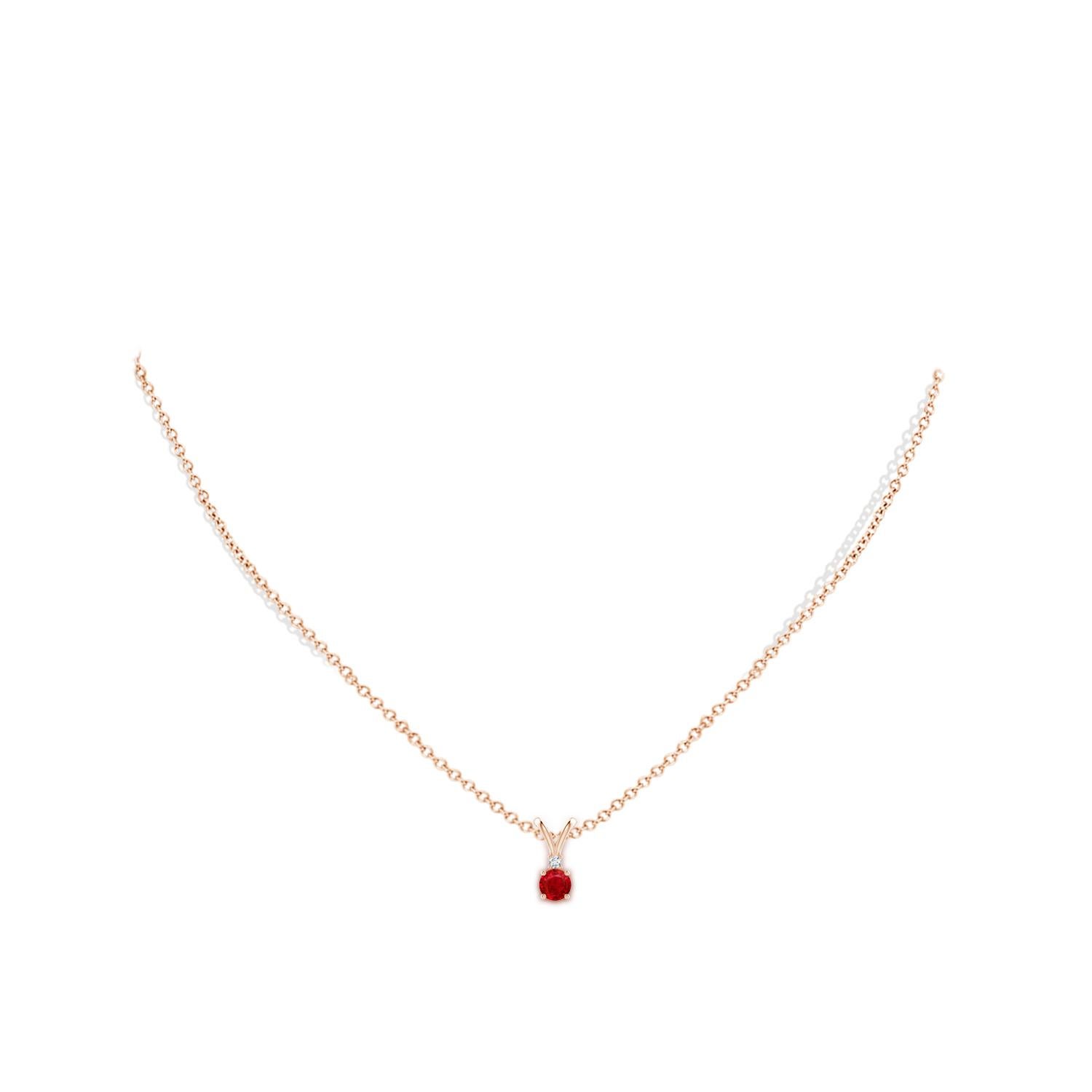Round Cut ANGARA Natural Round 0.34ct Ruby Solitaire Diamond Pendant in 14K Rose Gold For Sale