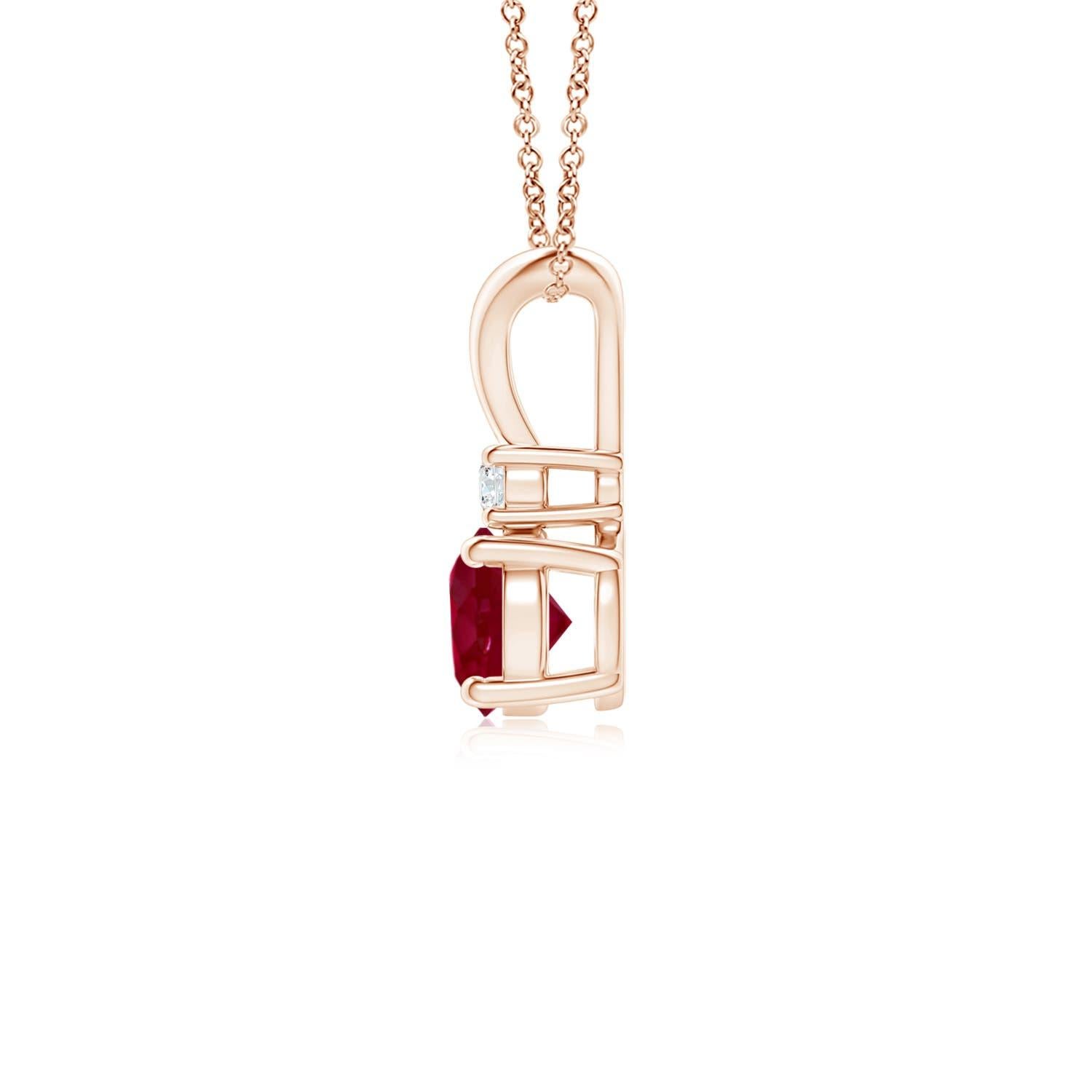 Modern ANGARA Natural Round 0.60ct Ruby Solitaire Diamond Pendant in 14K Rose Gold For Sale