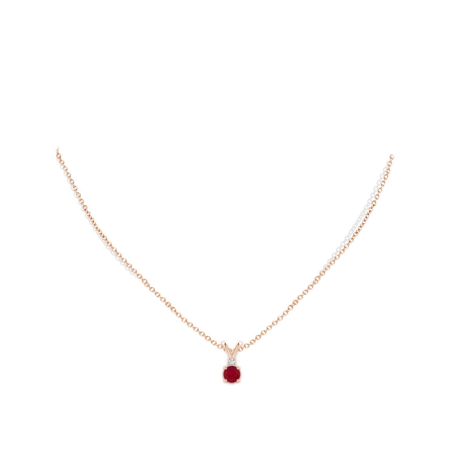 Round Cut ANGARA Natural Round 0.60ct Ruby Solitaire Diamond Pendant in 14K Rose Gold For Sale
