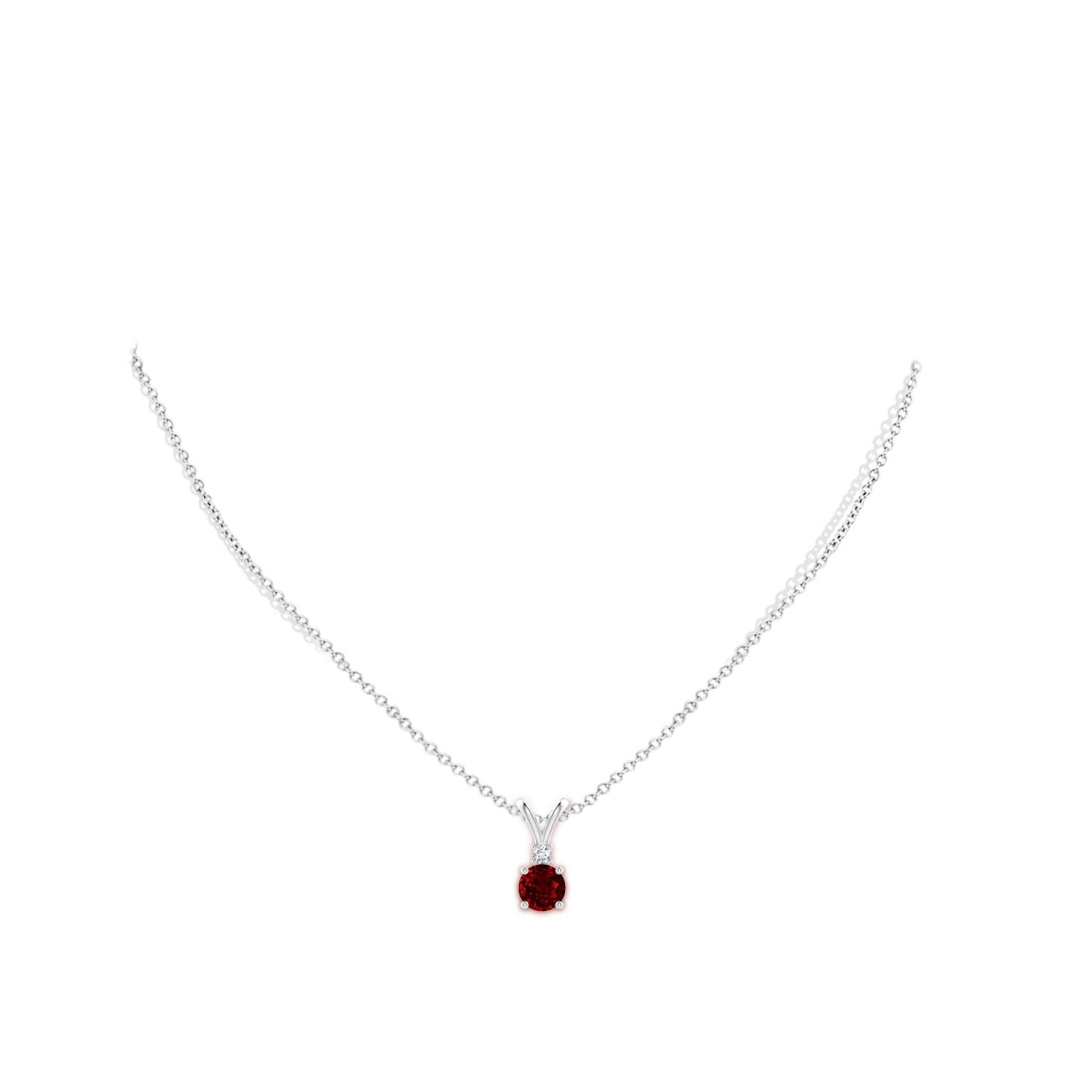 Round Cut ANGARA Natural Round 1ct Ruby Solitaire Diamond Pendant in 14K White Gold For Sale