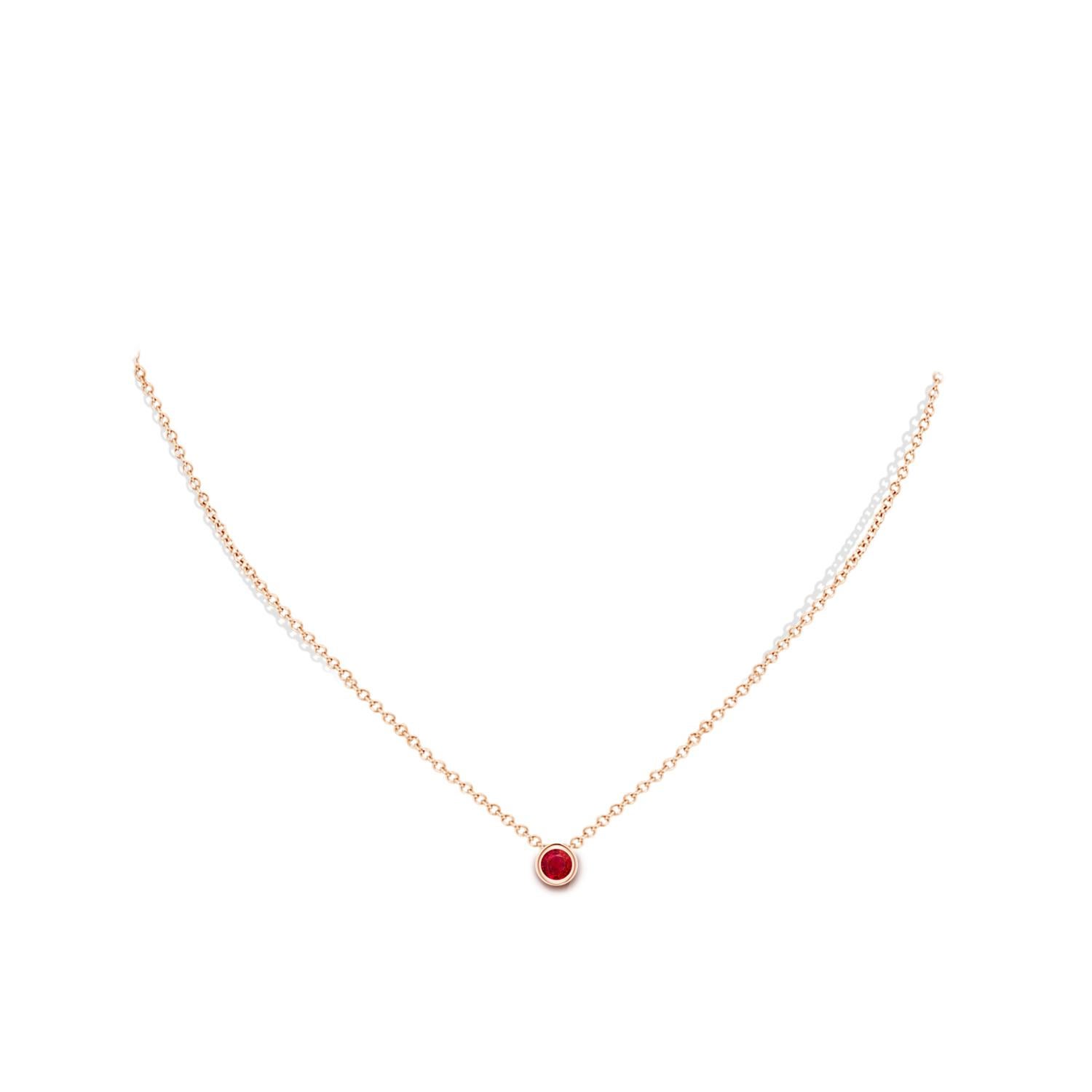 Round Cut Natural Round Ruby Solitaire Pendant in 14K Rose Gold (Size-4mm) For Sale