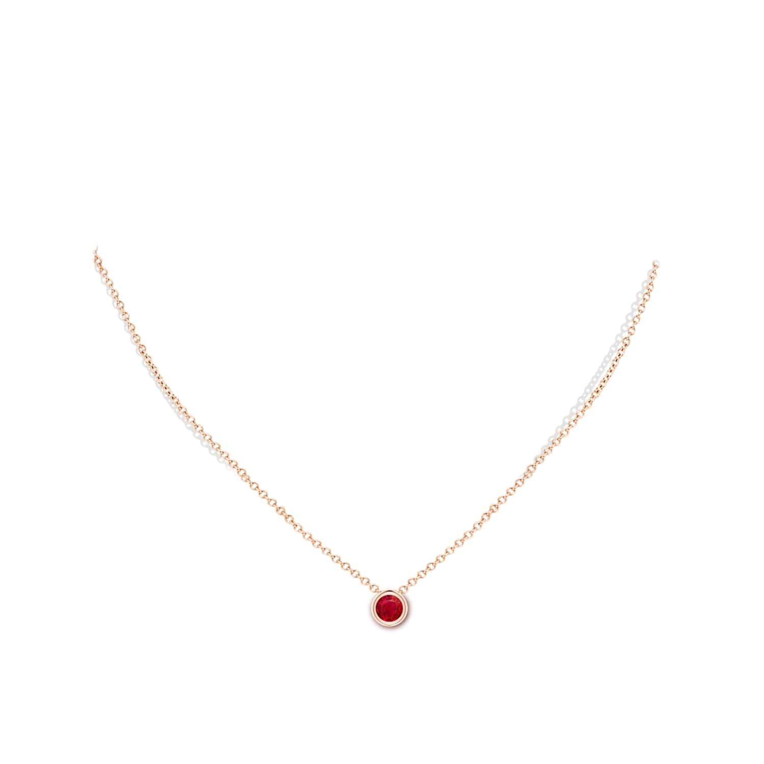Round Cut Natural Round Ruby Solitaire Pendant in 14K Rose Gold (Size-5mm) For Sale