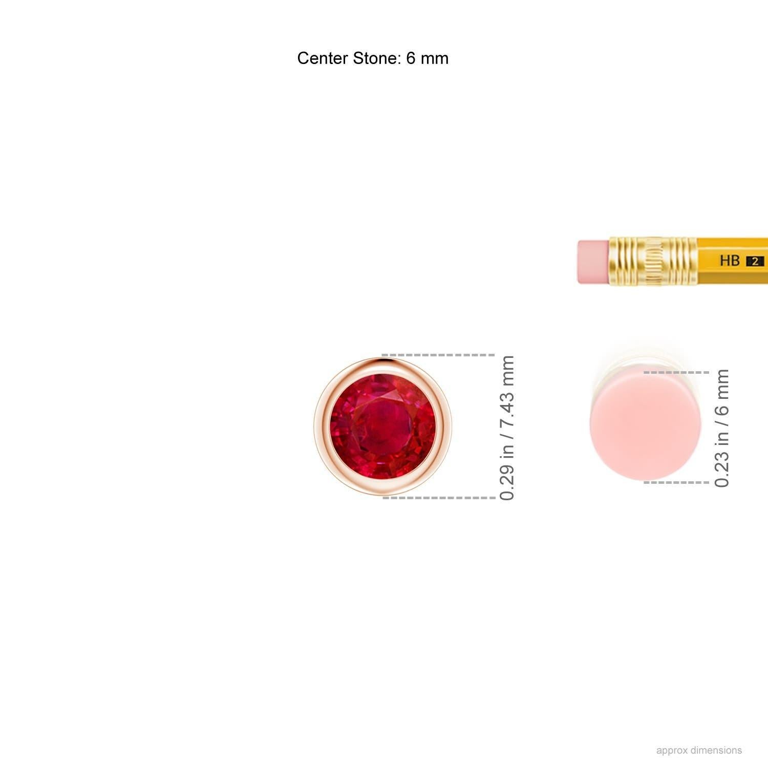 Moderne Pendentif solitaire en or rose 14 carats avec rubis rond naturel (taille 6 mm) en vente