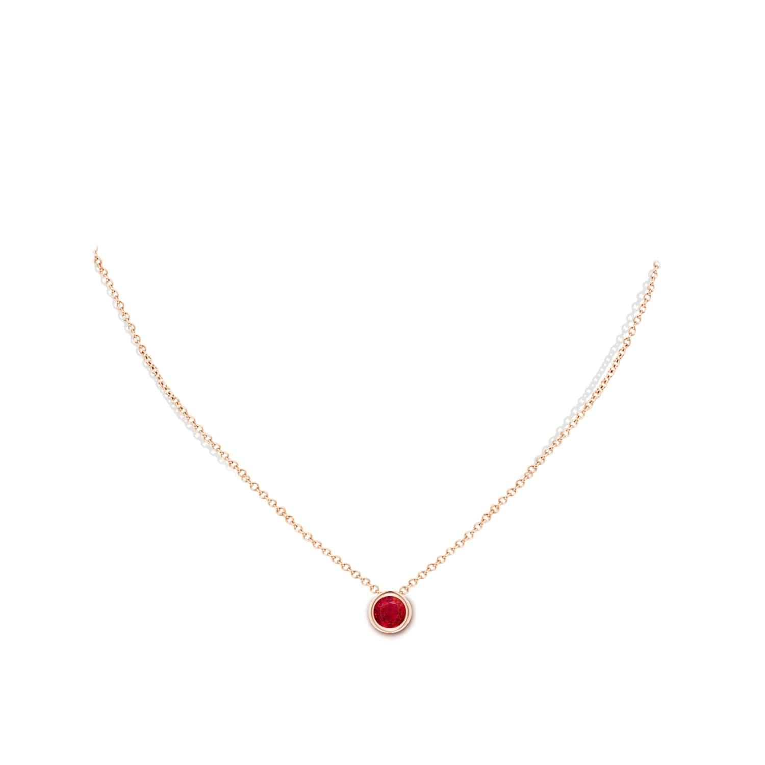 Round Cut Natural Round Ruby Solitaire Pendant in 14K Rose Gold (Size-6mm) For Sale