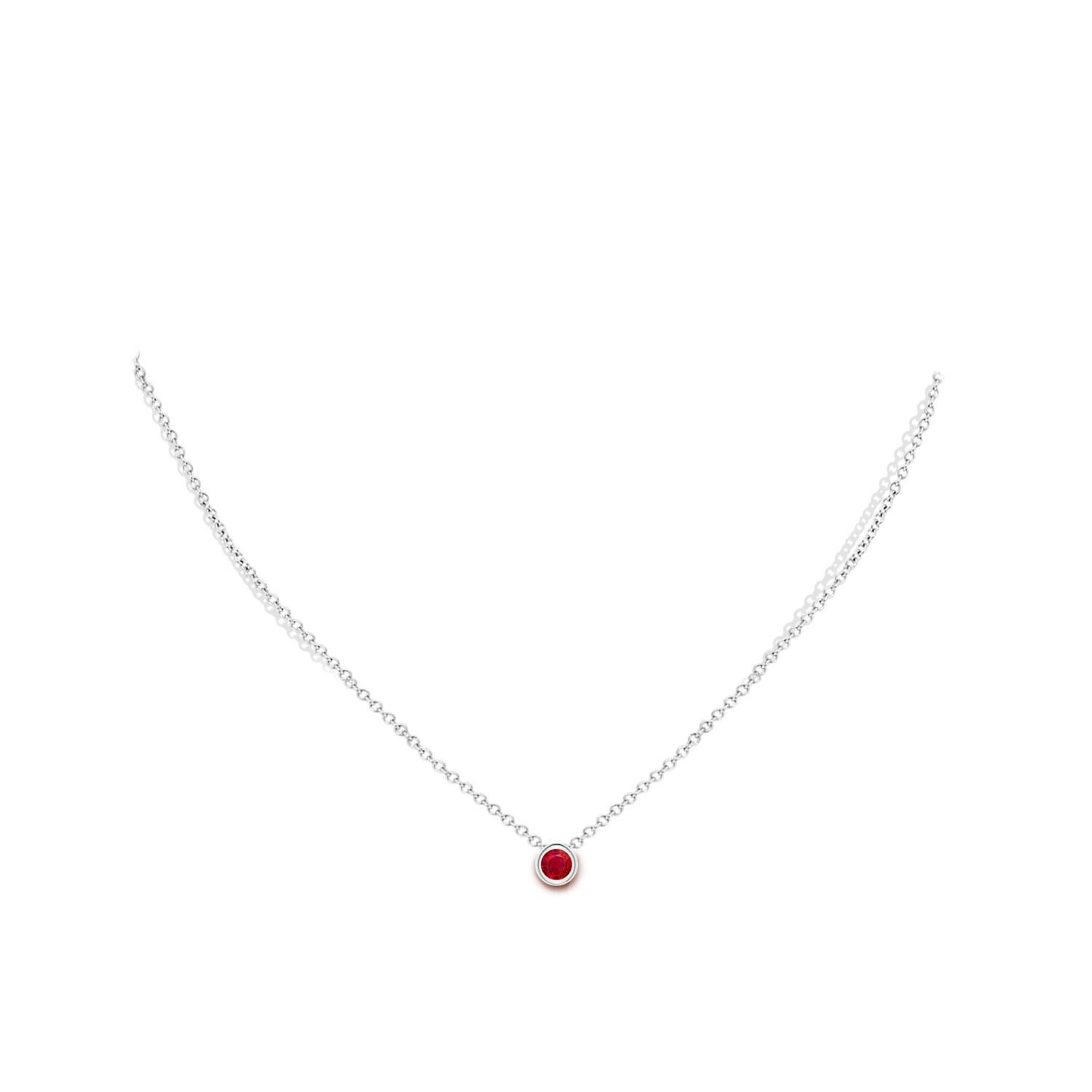 Round Cut Natural Round Ruby Solitaire Pendant in 14K White Gold (Size-4mm) For Sale