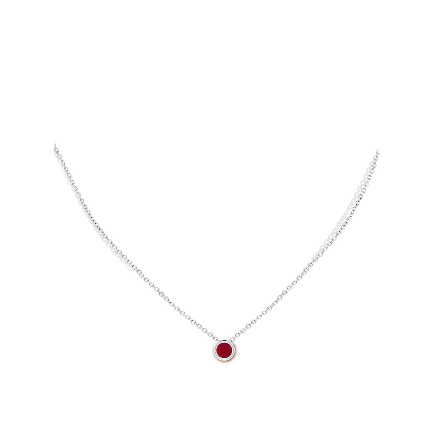 Round Cut Natural Round Ruby Solitaire Pendant in 14K White Gold (Size-5mm) For Sale