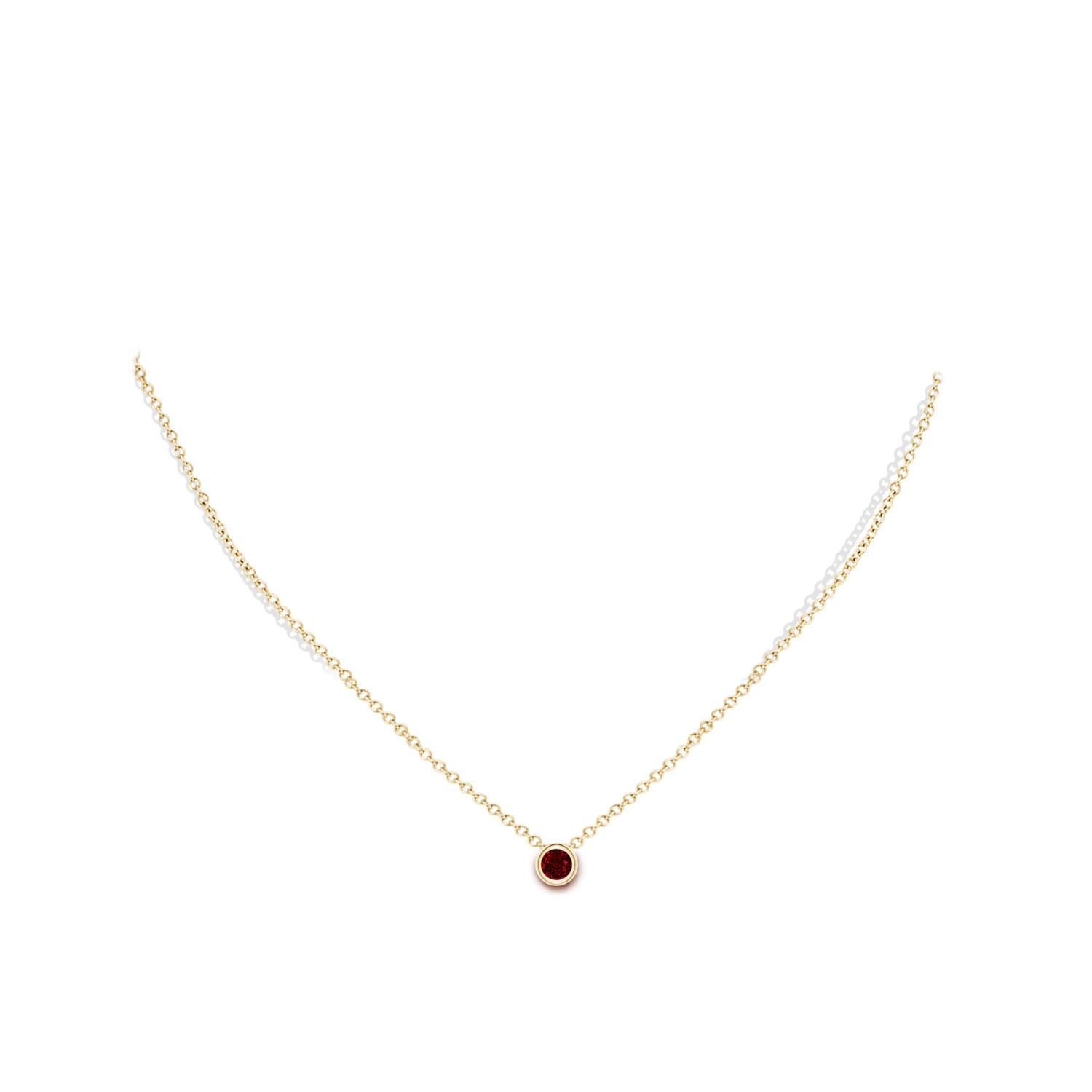 Round Cut Natural Round Ruby Solitaire Pendant in 14K Yellow Gold (Size-4mm) For Sale