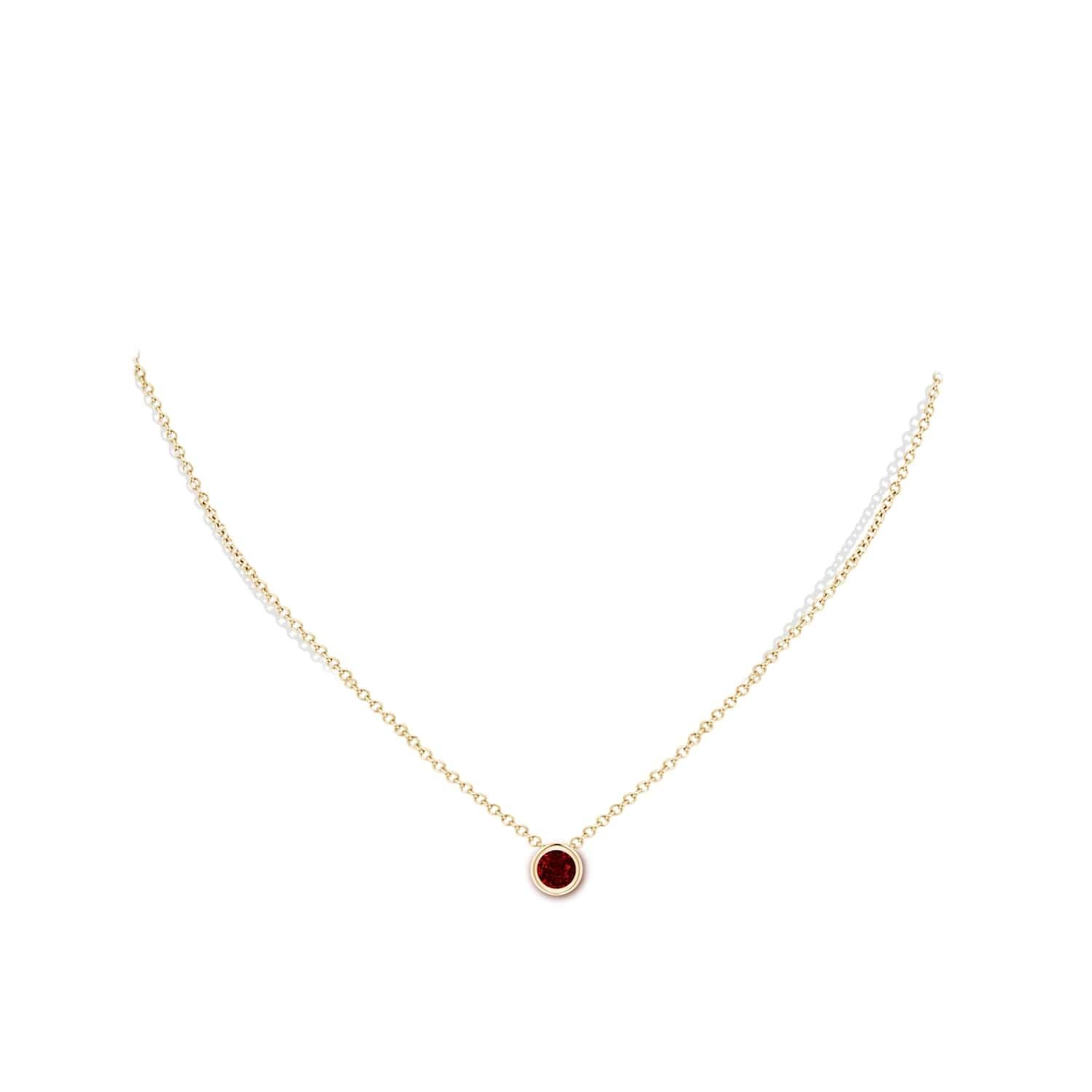 Round Cut Natural Round Ruby Solitaire Pendant in 14K Yellow Gold (Size-5mm) For Sale