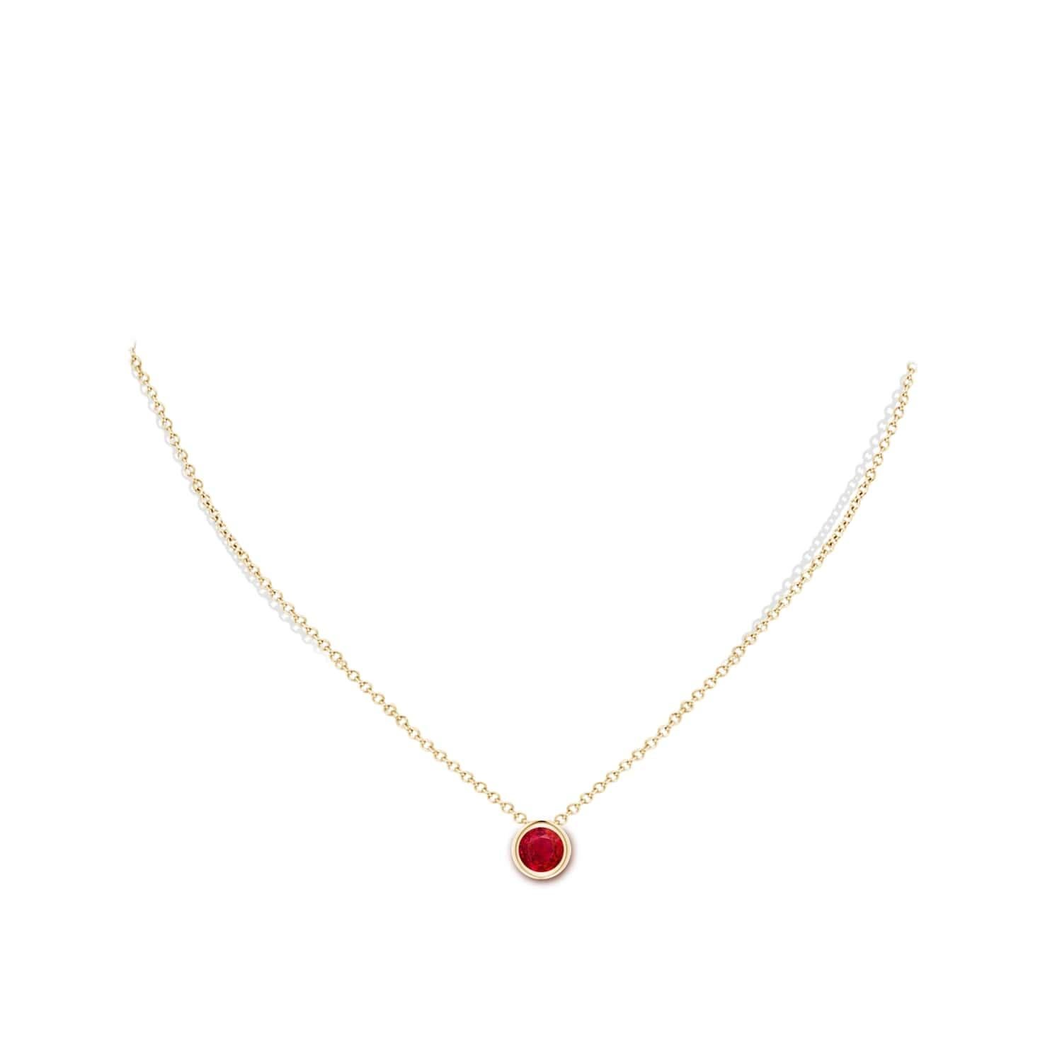 Round Cut Natural Round Ruby Solitaire Pendant in 14K Yellow Gold (Size-6mm) For Sale