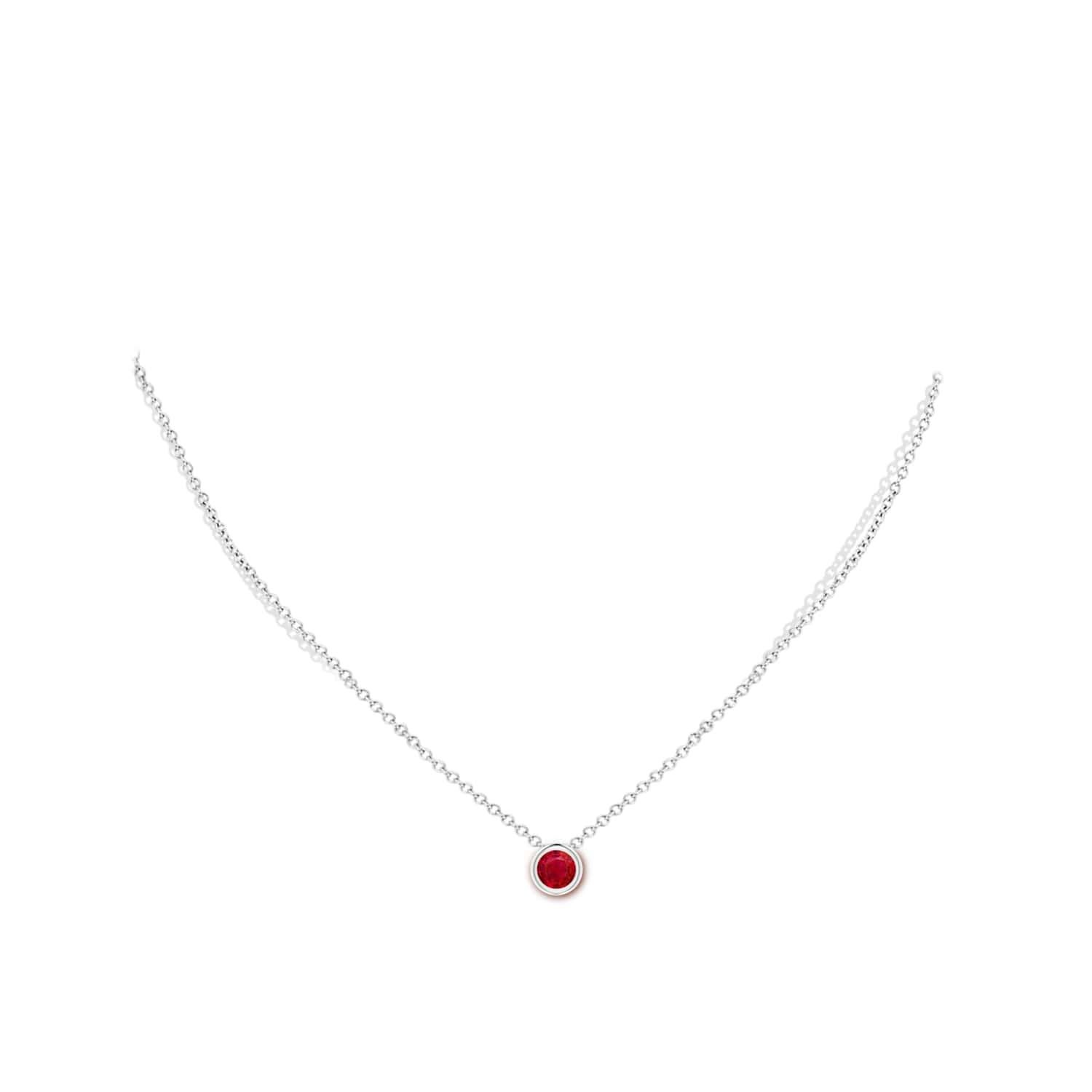 Round Cut Natural Round Ruby Solitaire Pendant in Platinum (Size-5mm) For Sale