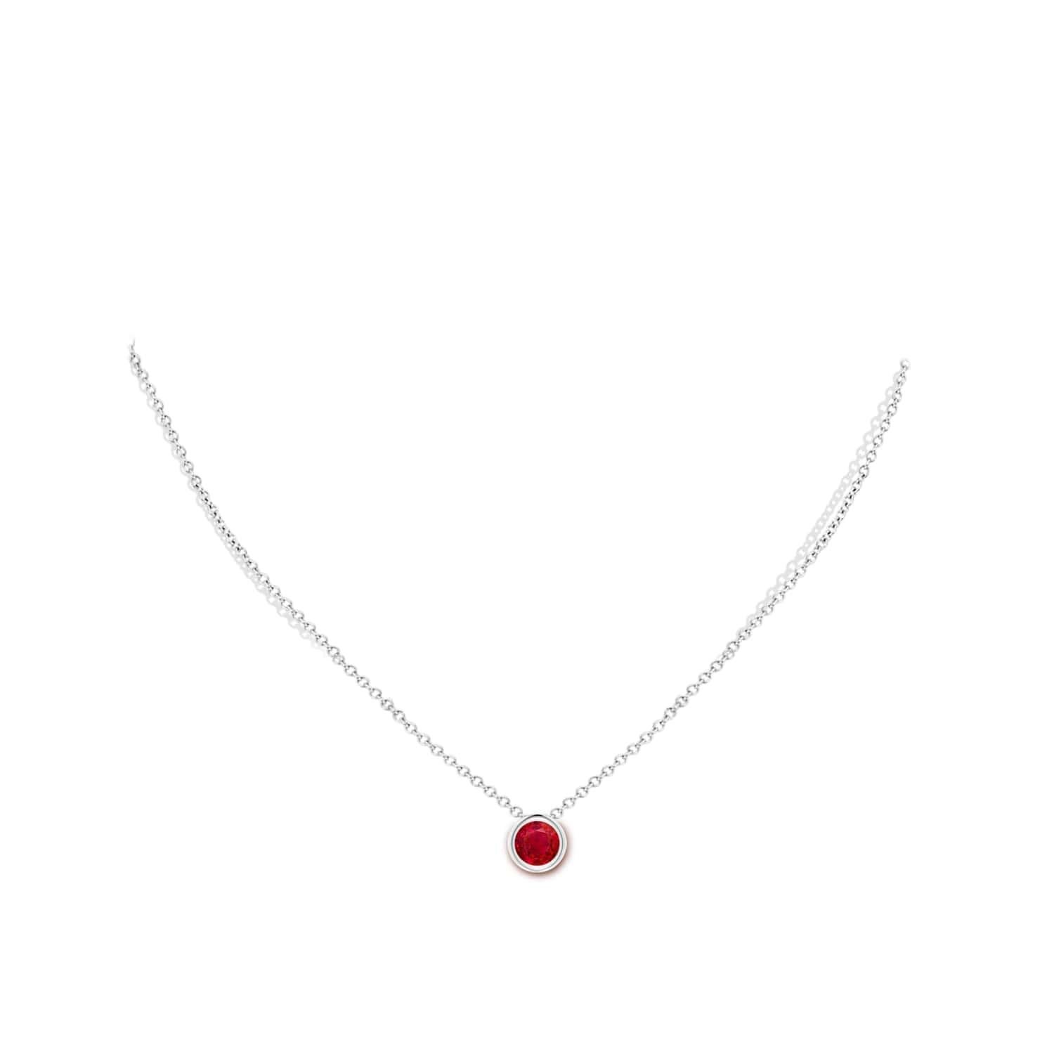 Round Cut Natural Round Ruby Solitaire Pendant in Platinum (Size-6mm) For Sale