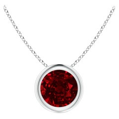 Natural Round Ruby Solitaire Pendant in Platinum (Size-6mm)