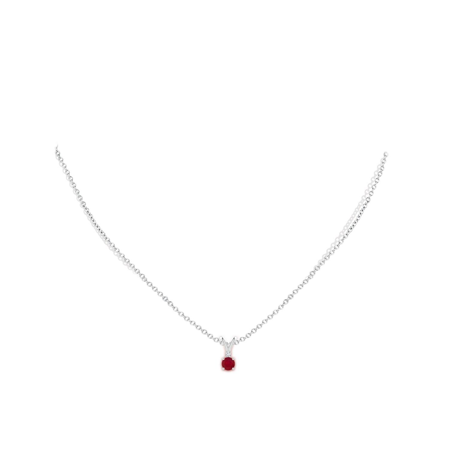 Round Cut ANGARA Natural Round 0.34ct Ruby Solitaire Pendant with Diamond in Platinum For Sale