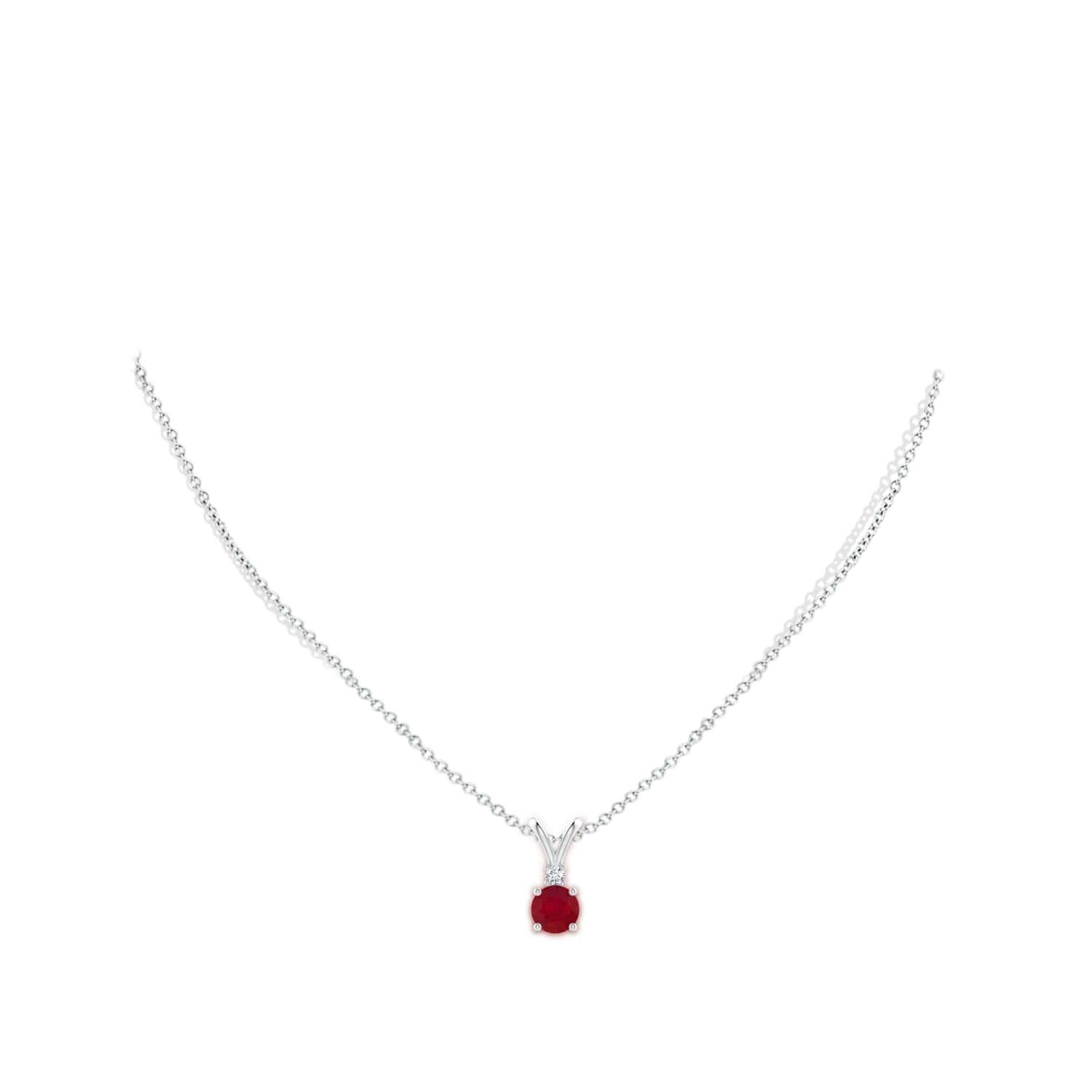 Round Cut ANGARA Natural Round 0.34ct Ruby Solitaire Pendant with Diamond in Platinum For Sale