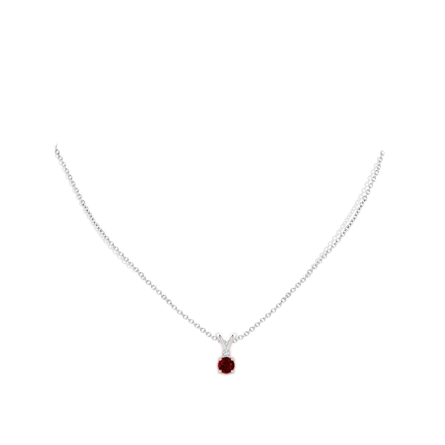 Round Cut ANGARA Natural Round 0.60ct Ruby Solitaire Pendant with Diamond in Platinum For Sale