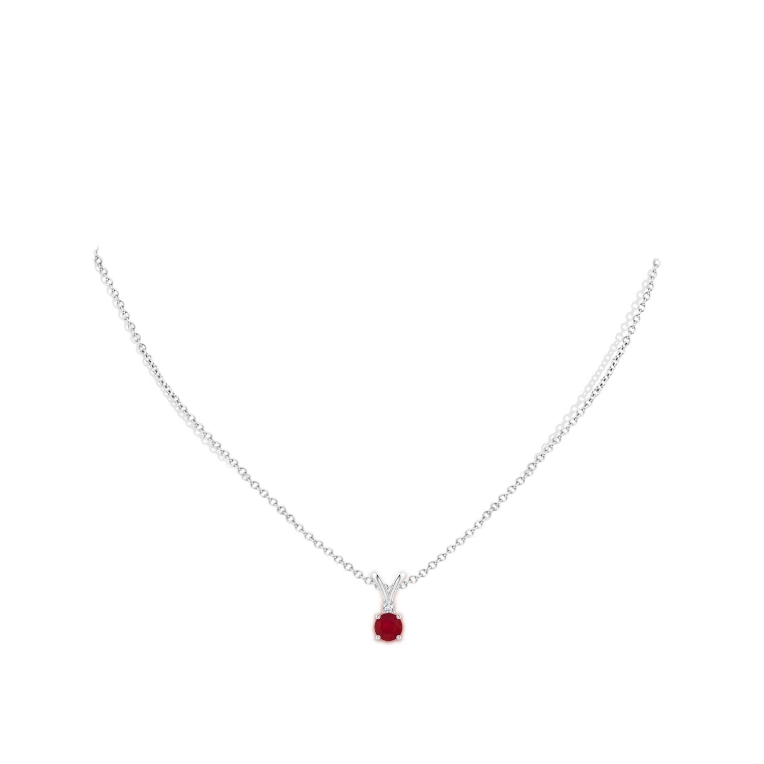 Round Cut ANGARA Natural Round 1ct Ruby Solitaire Pendant with Diamond in Platinum For Sale