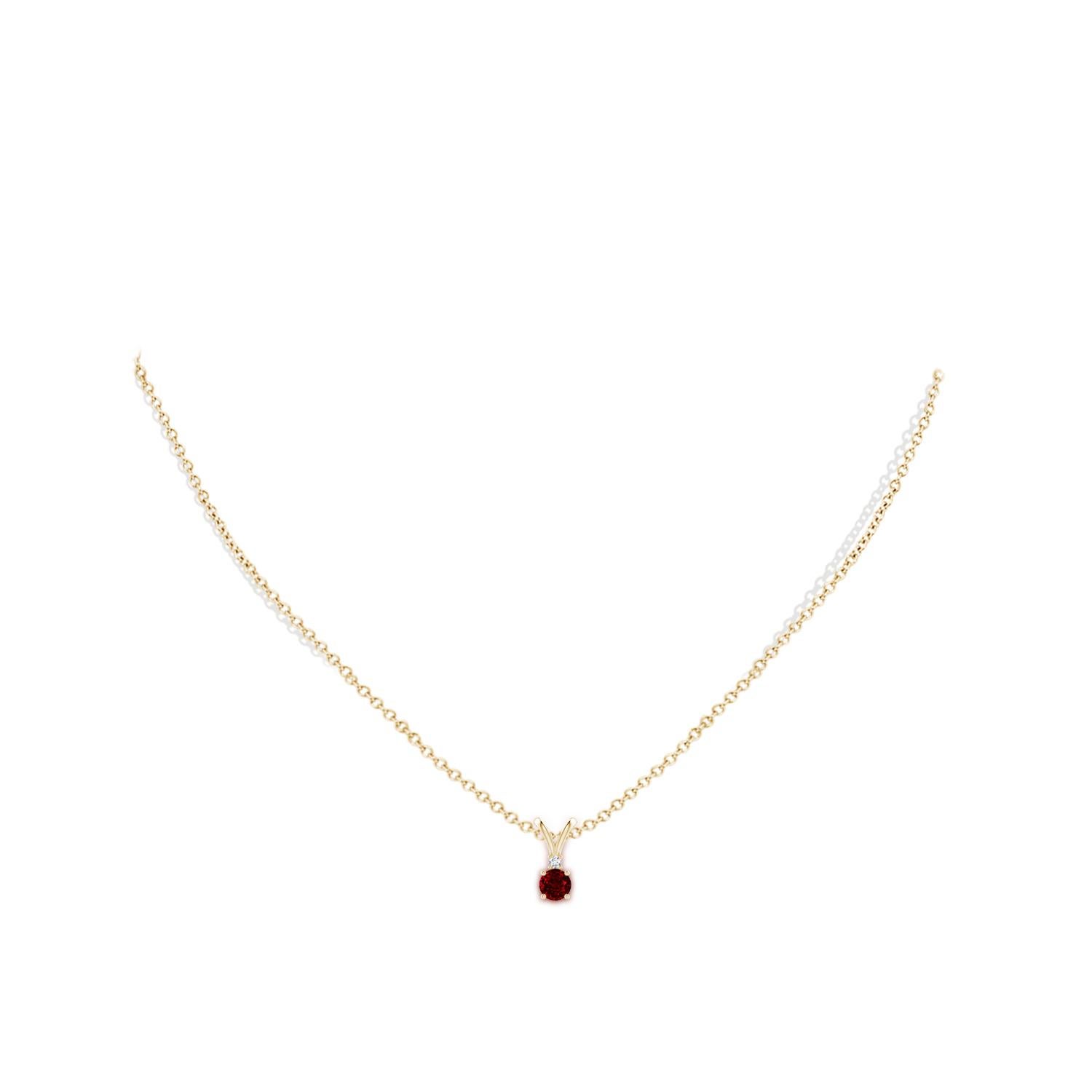 Round Cut ANGARA Natural Round 0.34ct Ruby Solitaire Pendant with Diamond in Yellow Gold For Sale