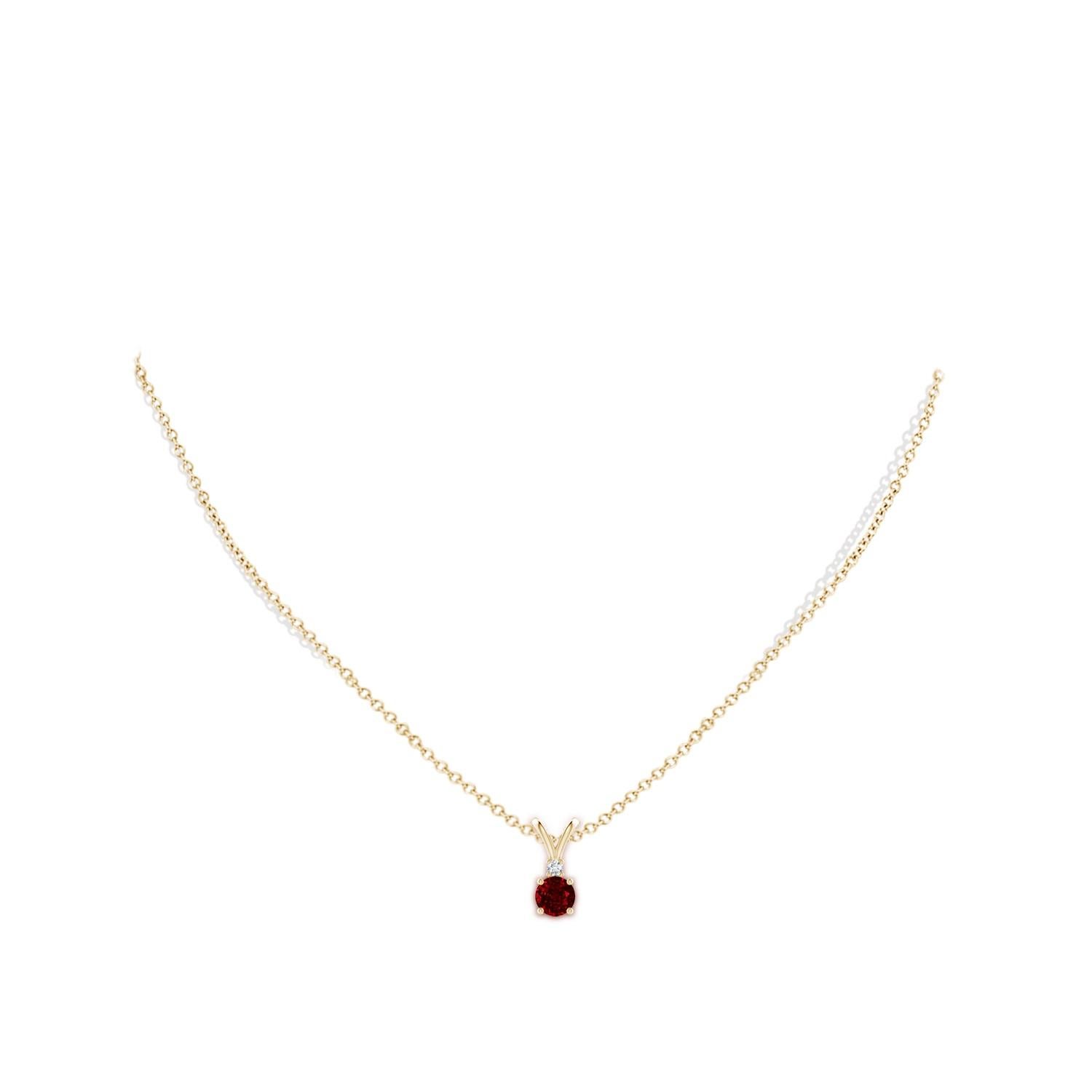 Round Cut ANGARA Natural Round 0.60ct Ruby Solitaire Pendant with Diamond in Yellow Gold For Sale