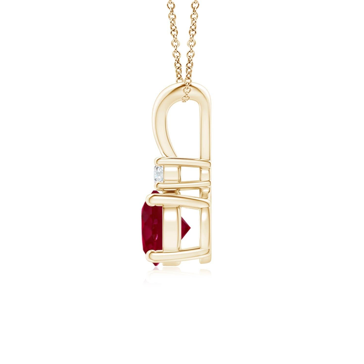 Modern ANGARA Natural Round 1.00ct Ruby Solitaire Pendant with Diamond in Yellow Gold For Sale