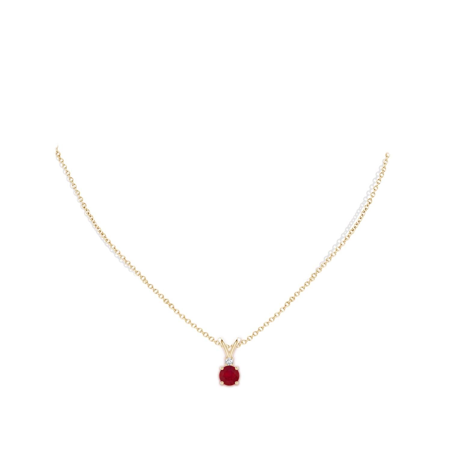 Round Cut ANGARA Natural Round 1.00ct Ruby Solitaire Pendant with Diamond in Yellow Gold For Sale