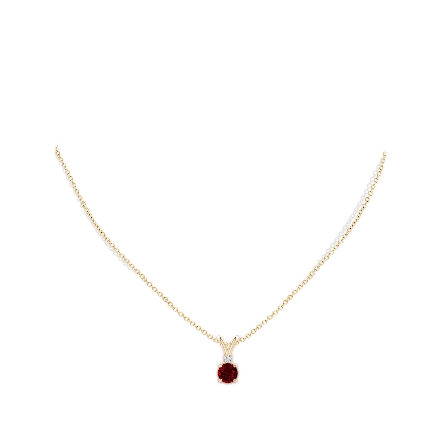 Round Cut ANGARA Natural Round 1ct Ruby Solitaire Pendant with Diamond in Yellow Gold For Sale