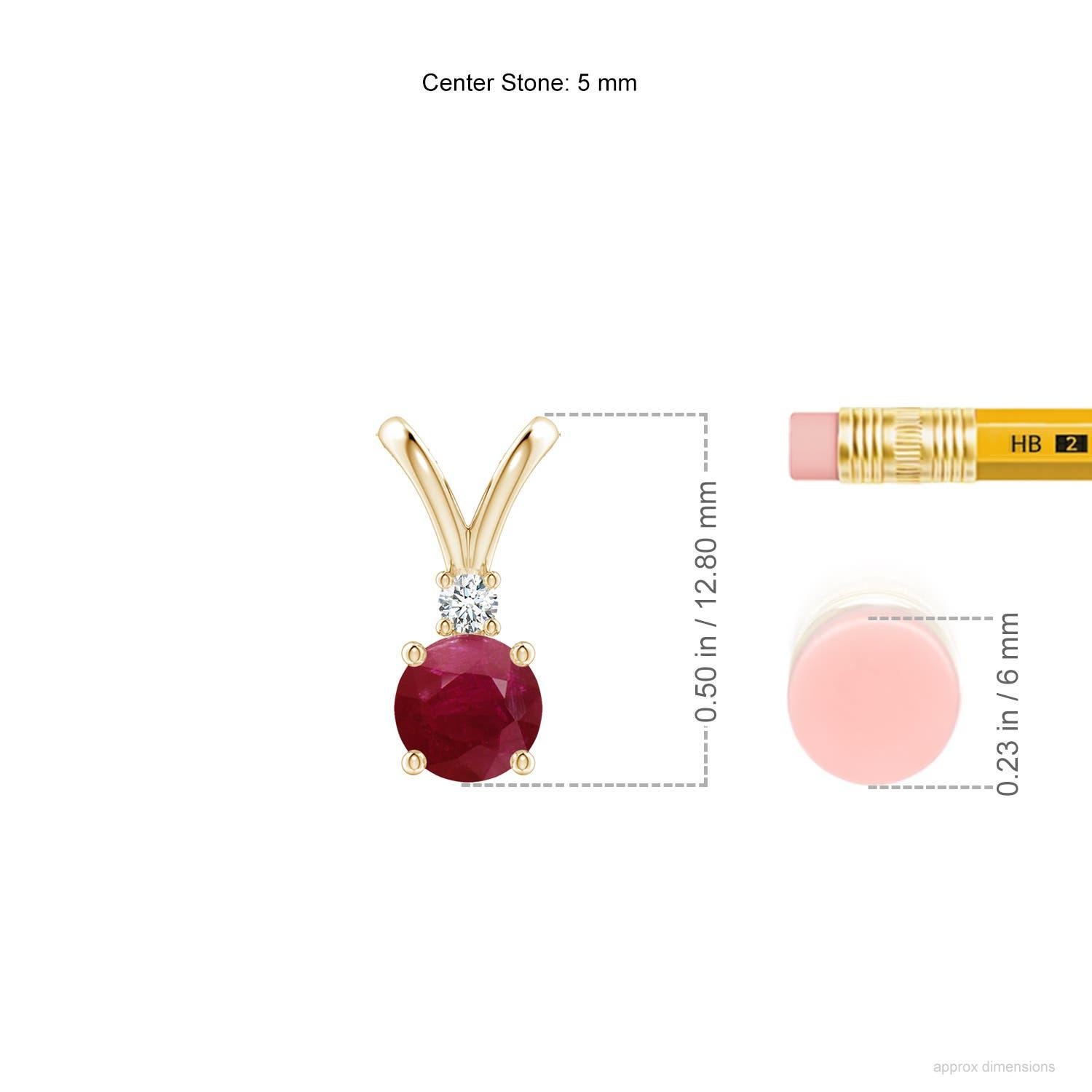 Colgante de rubí natural redondo solitario en V con diamante en oro amarillo de 14 quilates Moderno en venta