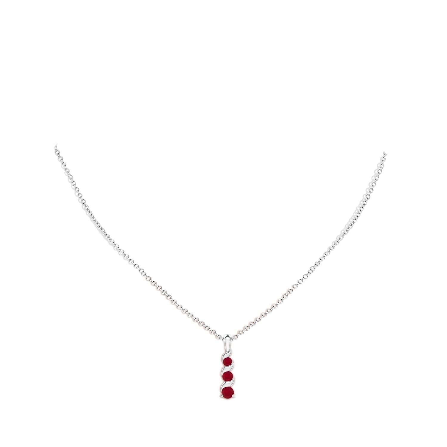 Round Cut ANGARA Natural Round 0.341ct Ruby Three Stone Journey Pendant in 14K White Gold For Sale